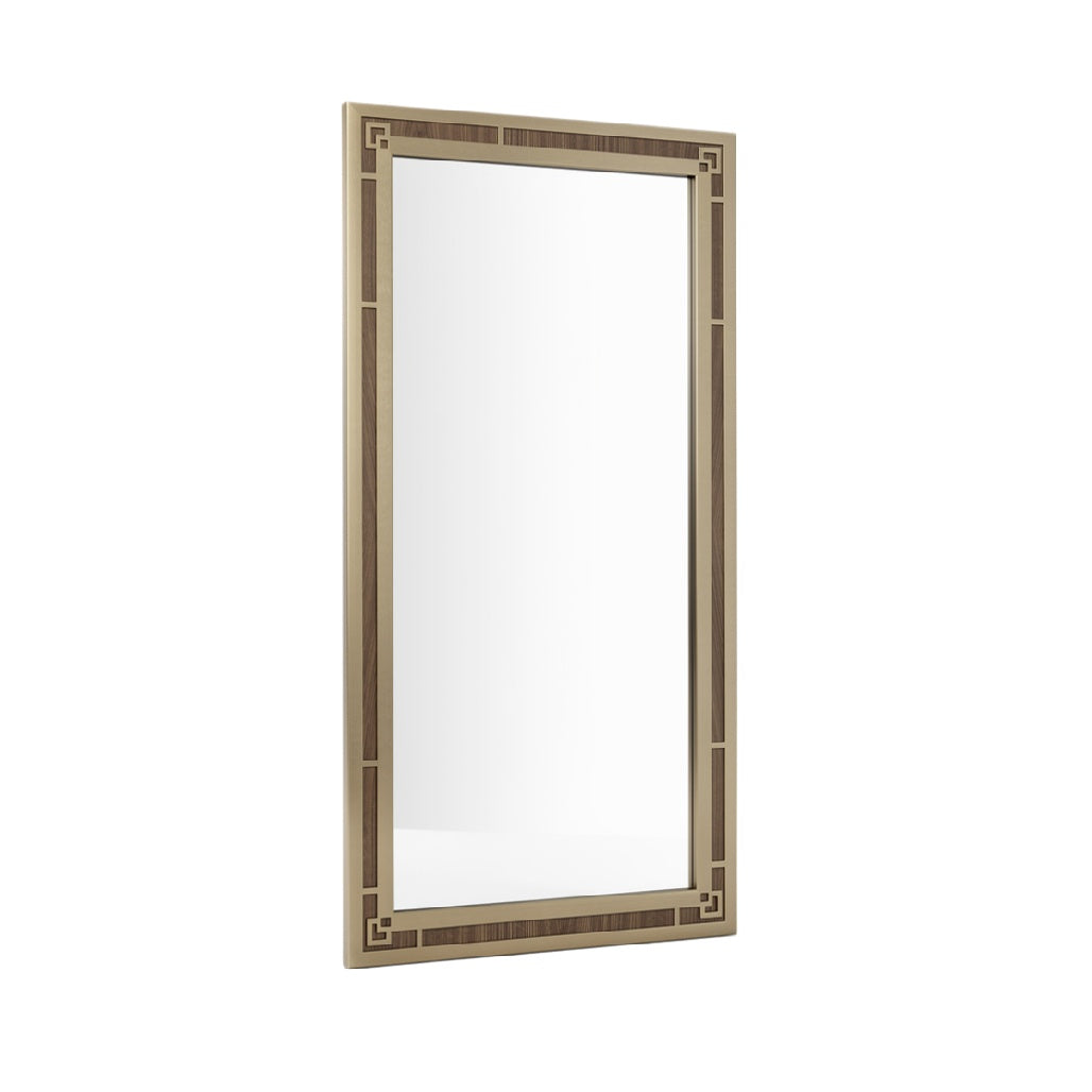 Elegant Wooden Framed Full-Length Mirror with Geometric Design