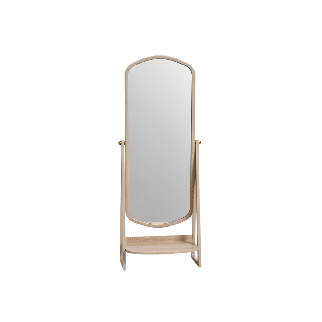 Modern Wooden Full-Length Mirror with Storage Shelf